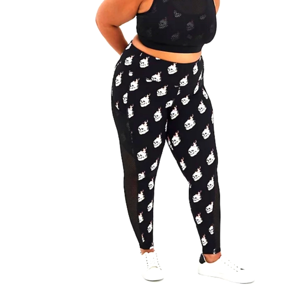 2/$22 Flaming Skull Active Wicking Leggings